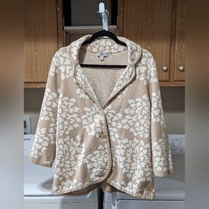 Isaac Mizrahi Cotton Floral Petals Tan Sweater Cardigan Women's Size XL